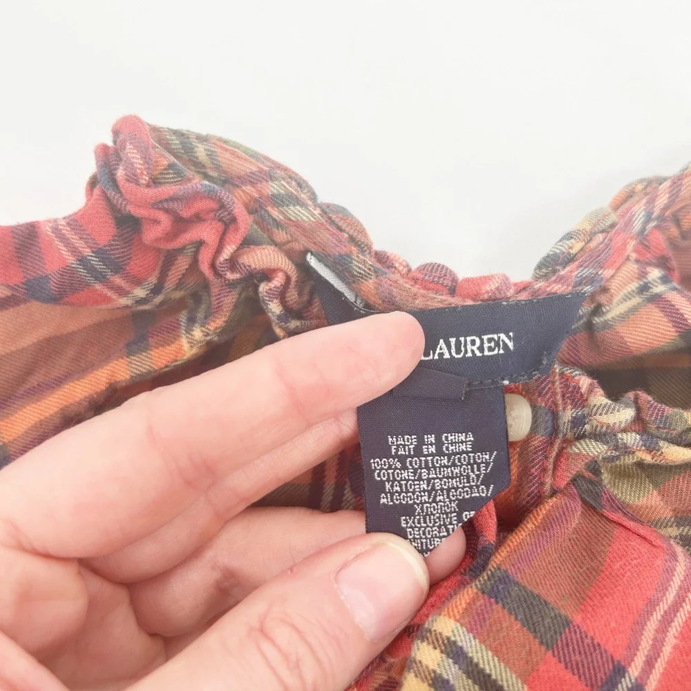 Ralph Lauren Baby Girls Tartan Plaid Long Sleeve‎ Ruffle Fall Cotton Dress 24M